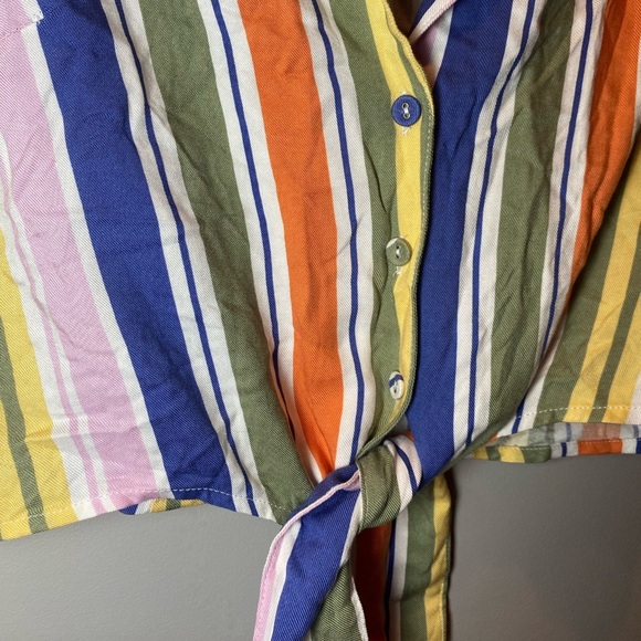 NWOT Forever 21 Colorful Striped Self Tie Button Down - Picture 5 of 7